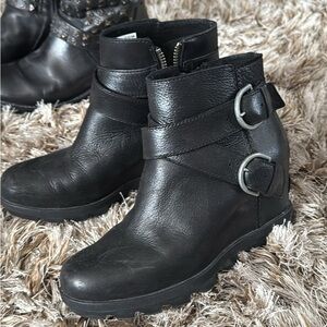 Sorel Black Ankle Boots with Buckle Details